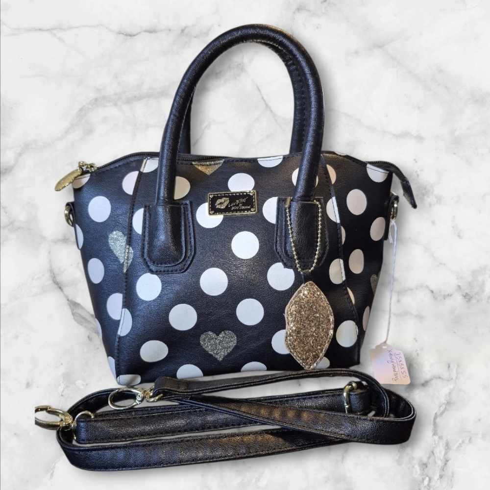 Betsey Johnson "Luv Betsey" Black and White Polka Dot Satchel GUC